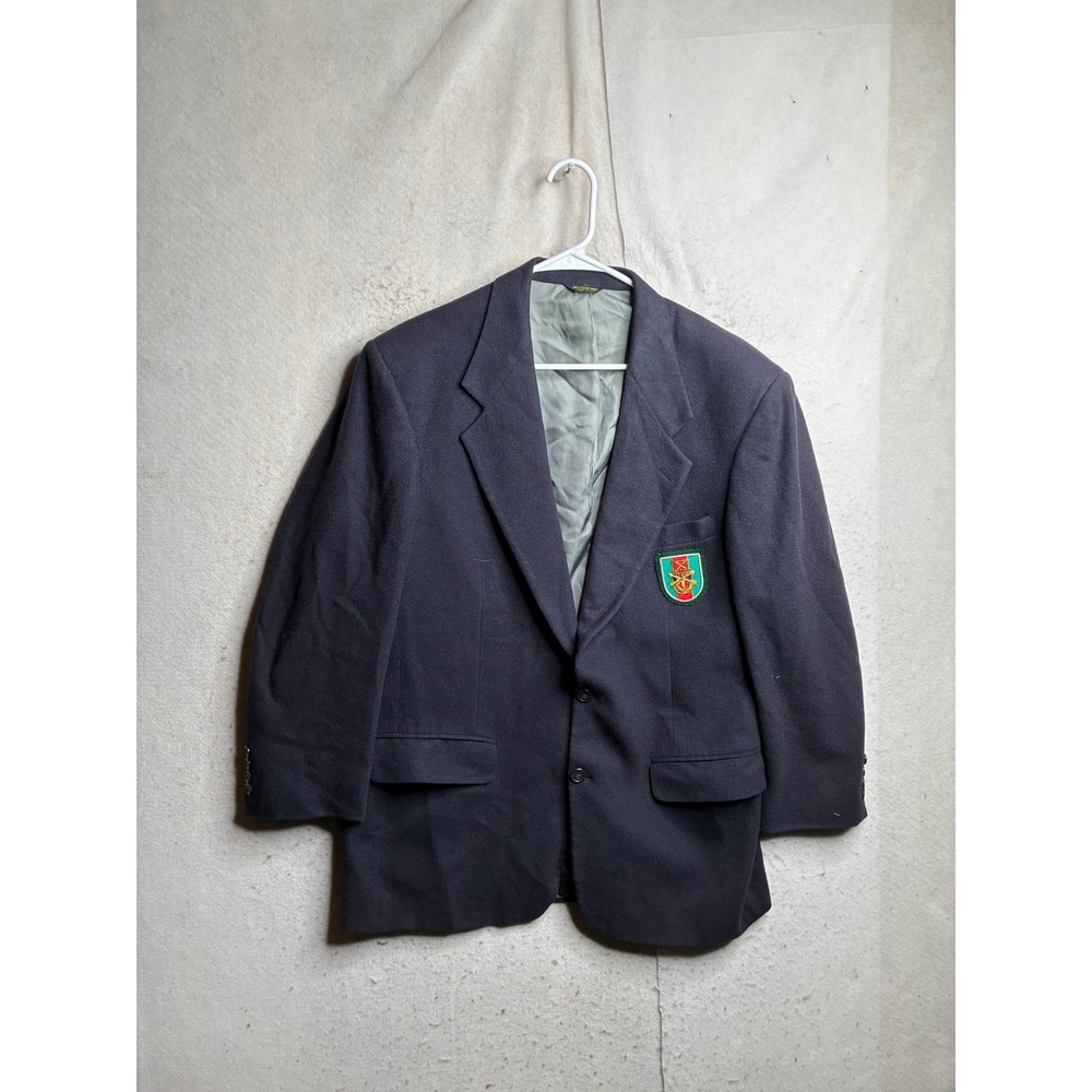 Bill Blass 100% Camelhair Blazer Navy Blue Crest Patch Sport Coat Made in USA